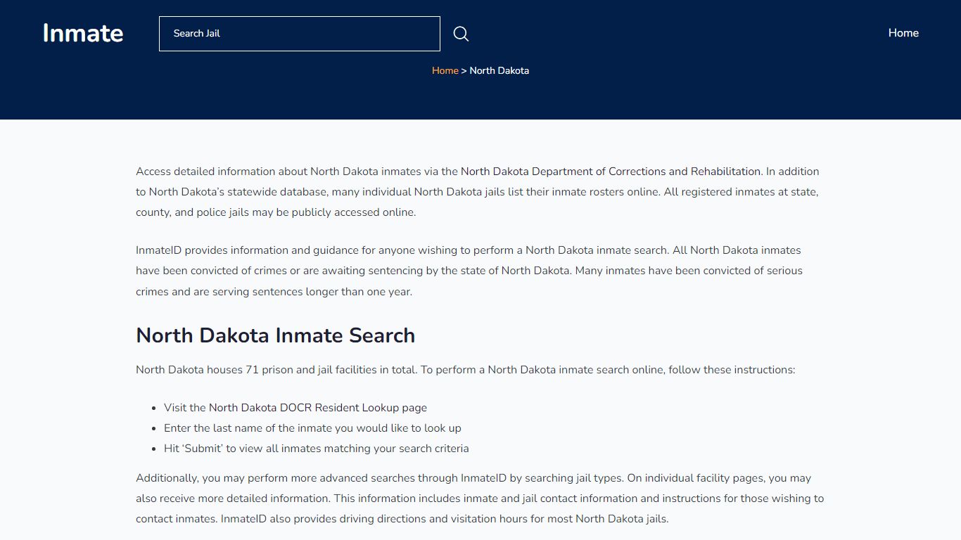 North Dakota Inmate Search - North Dakota DOC - InmateID